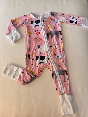 Little Sleepies Pink Farm Print One-Piece Zipper Pajamas